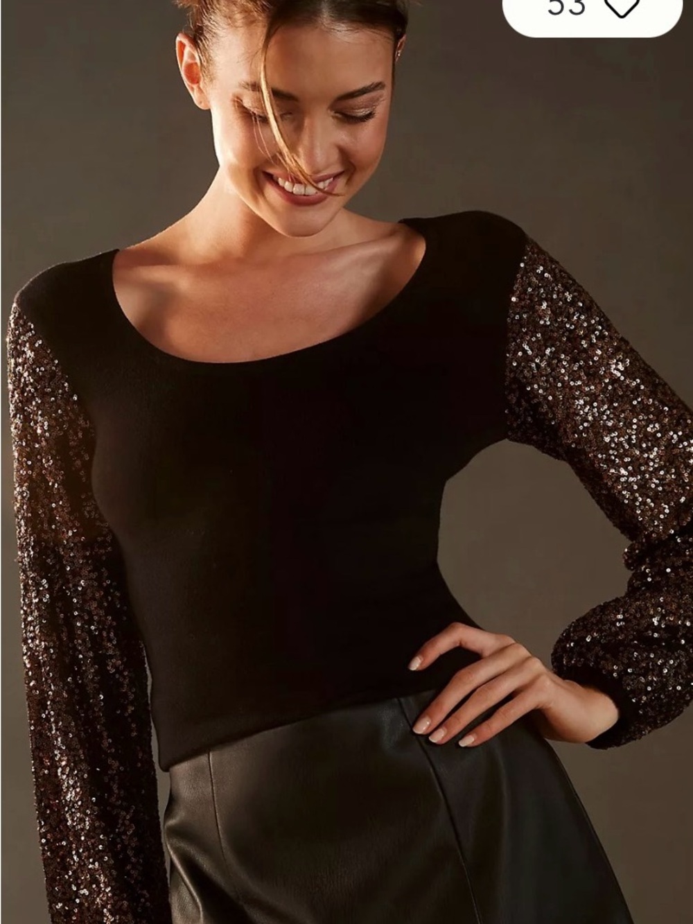 Bl-nk Sequin-Sleeve Sweater Scoop Neck Women's Top Size L & 2X